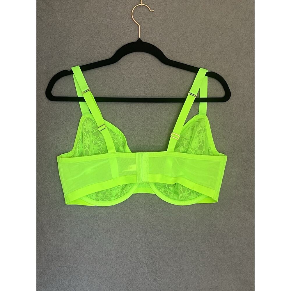 Cacique Unlined Demi Bra 40DDD Lime Green Floral Lace Underwire Sexy Feminine - Picture 6 of 10